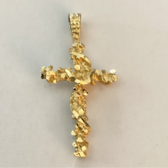 Beautiful 14K solid nugget cross with wrapping vine pendant